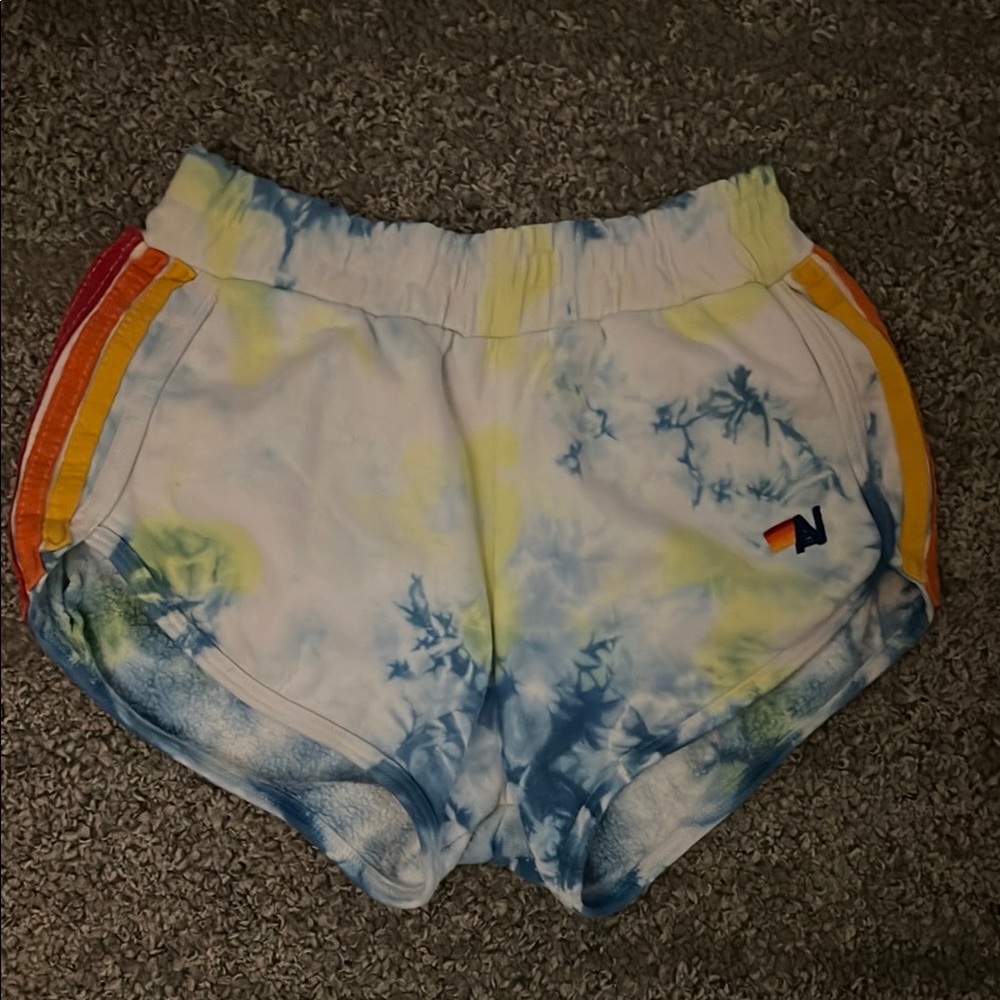 Aviator Nation Blue and Yellow Tie-Dye Athletic Shorts